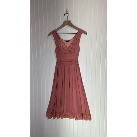 Twenty One Dusty Rose Fit & Flare Lace Mesh Dress Small Made in USA Cottagecore - Picture 1 of 7